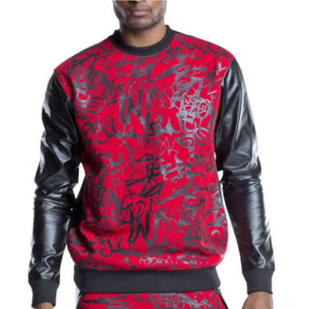 Royal Blue Vegan Leather Graffiti Sweatshirt Large Gently worn